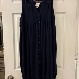 Navy Sleeveless Button-Down Maxi Dress